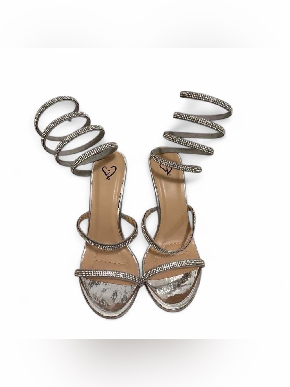 Rhinestone Spiral Wrap Silver Women’s Heeled Sandals